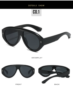 Détails des lunettes de soleil pilote noires oversize avec flèches argentées