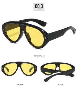 Vue sous trois angles de lunettes aviateur avec monture noire et verres jaunes