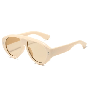 Lunettes de soleil aviateur oversize beige avec verres bruns et détails diamantés