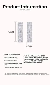 Detailed size chart of S925 silver moissanite hoop earrings with 16mm height specs