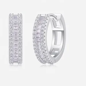 Luxury 925 Sterling Silver Moissanite Hoop Earrings For Women Sparkling Geometric Round Inlaid Jewelry With GRA Certificate