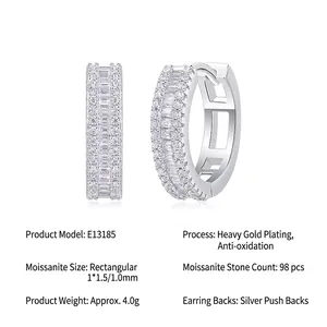 925 silver moissanite hoop earrings with 98 square stones and gold plated finish