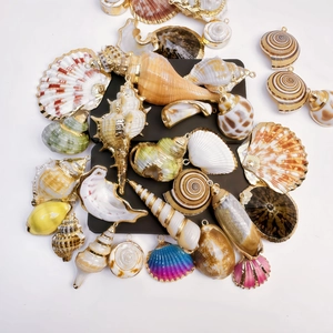 Assorted natural seashell pendants with gold plated edges and metal rings for DIY jewelry