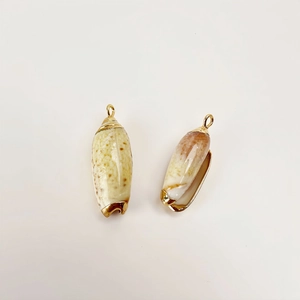 Detail of natural seashell pendants with gold plated edges for DIY jewelry making