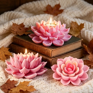 Moules en silicone pour bougies lotus rose avec textures réalistes et décor d'automne