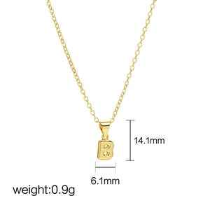 18k gold plated brass bubble letter B pendant necklace with size measurements
