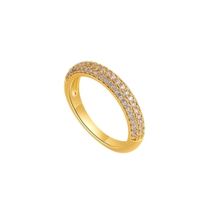 Minimalist 18k gold plated ring with triple row of pave set cubic zirconia stones