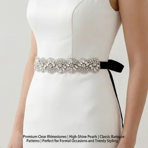 Brautgürtel Satinband Mit Strass Blumenmuster Für Hochzeit Abendkleid Handgenäht Formelle Schärpe Für Damen