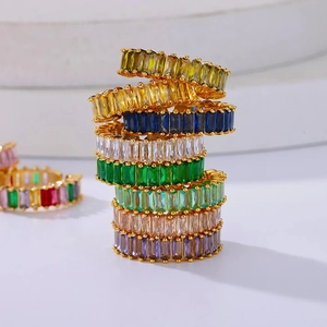 Adjustable Copper Ring Micro Pave Baguette Zirconia Open Finger Ring Luxury Gold Silver Plated Jewelry For Women Party Gift