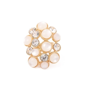 Elegant gold cocktail ring featuring irregular opal clusters and sparkling rhinestones