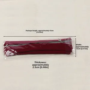 Detail showing Burgundy knitted leg warmer with silver zipper and dimensions in packaging