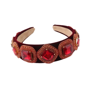 Baroque burgundy velvet headband featuring luxury red gemstones and crystals