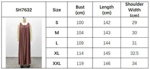 Size chart table for sleeveless solid maxi dress showing detailed bust and length measurements