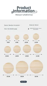 Size guide for round wooden craft discs showing diameters from 5cm to 35cm for DIY decor
