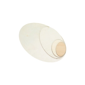 Polished oval wood slices in four sizes for DIY crafts and home decor on white background