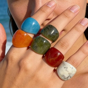 Chunky Rings Acrylic Resin Geometric Elliptical Finger Jewelry Minimalist Retro Ins Style Colorful Smooth For Women