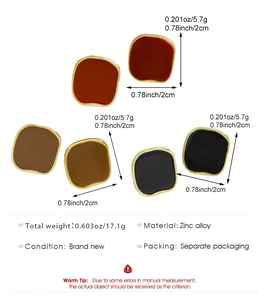 Detail view of irregular square enamel stud earrings with zinc alloy gold trim