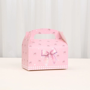 Pink princess style bow gift box for cakes and sweets with starry pattern and handle