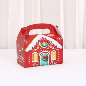 Christmas gingerbread house gift box with festive handle for candy and holiday cookies