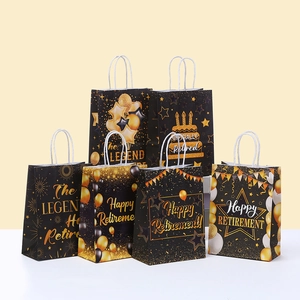 Black Gold Retirement Party Gift Bags Kraft Paper Handheld Treat Bags For Happy Retirement Celebration Party Handbag