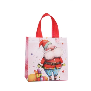Christmas Santa Claus non-woven gift bag with colorful festive printing and red handles