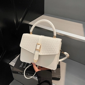 Fashion Women PU Leather Woven Flap Crossbody Bag Modern Embossed Small Square Handbag With Gold Buckle Shoulder Bag