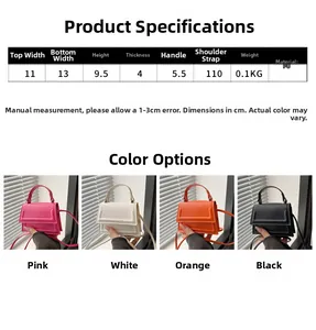 Size chart and dimensions for the mini PU leather crossbody bag with top handle