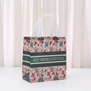 Waterproof non-woven floral tote bag with Best Wishes text for gift packaging
