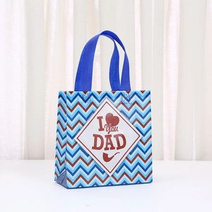 Father's Day non-woven gift bag with blue wave pattern and I Love You DAD print