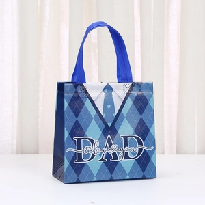 Father's Day blue non-woven gift bag with shirt tie design and DAD I love you text