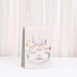 Eid gift bag with cartoon sheep and mosque prints on high-quality white kraft paper