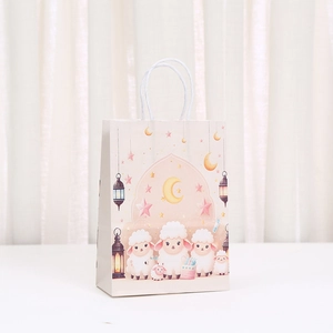 Eid al-Adha gift bag with cartoon sheep and moon patterns and twisted paper handles