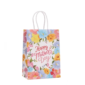Floral Mother's Day kraft paper gift bag with handles and Happy Mother's Day text