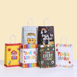 Schulanfang Thema Kraftpapier Geschenktüten Mit Griffen Cartoon Schulbus Druck Leckerli Beutel Für Kinder Abschlussfeier Zubehör