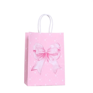 Bolsa de regalo rosa con lazo de acuarela y estrellas blancas para fiestas de cumpleaños