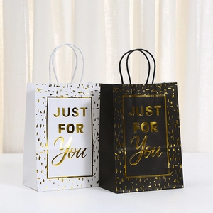 Elegant Kraft Paper Gift Bag Gold Stamping Just For You Handle Portable Shopping Bag For Birthday Party Wedding Favor Gift Packaging