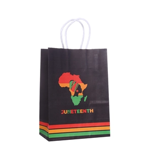 Juneteenth black gift bag with colorful African silhouette and rope handles
