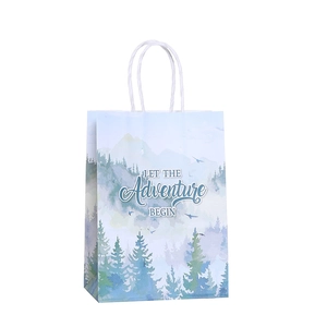 Eco-friendly kraft paper gift bag with forest adventure theme and durable white handle