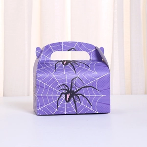 Purple Halloween spider web paper gift bag with handle for candies and treats