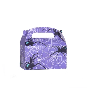 Purple Halloween spider web print paper gift bag with handle for candies and treats