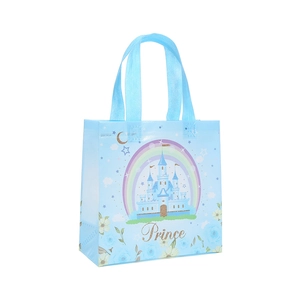 Blue Prince castle non-woven gift bag with rainbow and stars for kids' birthday parties