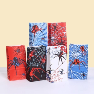 Halloween Spider Web Kraft Paper Gift Bags With Serrated Edge For Spooky Party Birthday Candy Packaging Supplies For Kids Adults