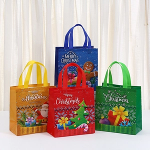 Christmas Gift Bag Non-Woven Reusable Tote Bags With Handles Cartoon Santa Claus Gingerbread Man Pattern For Holiday Party Favors Shopping Bag