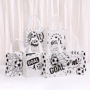Soccer Theme Non-Woven Gift Bags Soccer Goal Pattern Tote Bags For Kids Birthday Party Sport Event Handheld Favor Bags White Black