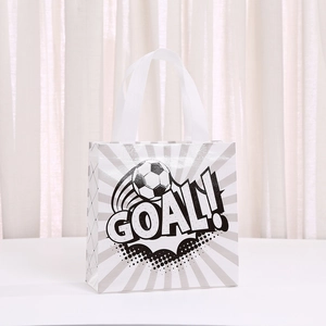 White non-woven shopping bag featuring a dynamic black and white GOAL! football print