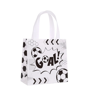 White non-woven soccer gift bag with GOAL text and football pattern for sports parties