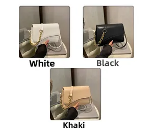 Borse a tracolla minimaliste in bianco, nero e kaki con catena decorativa dorata
