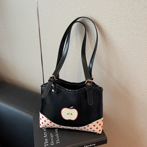 Borsa a Spalla Donna Retro a Pois con Stampa Mela Pelle PU Colore a Contrasto Dolce Tote Borsa a Mano Piccola Sottobraccio