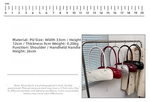 Size chart and dimensions for the stylish large capacity PU leather baguette handbag
