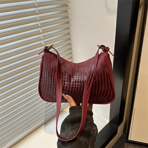 Women Minimalist PU Leather Crocodile Pattern Shoulder Bag Retro Underarm Bag Fashion Solid Color Zip Handbag For Daily Commute